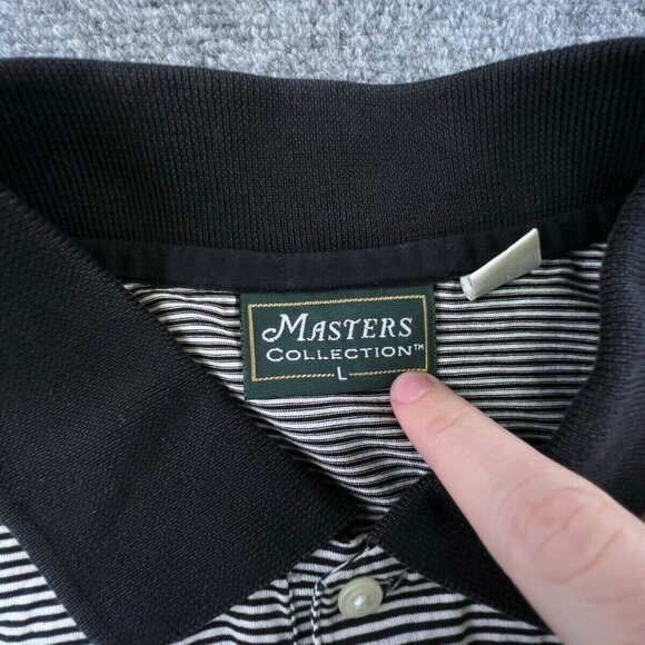 Masters Collection Black & White Striped Shirt Mens Large Golf Polo Short Sleeve - Picture 16 of 16